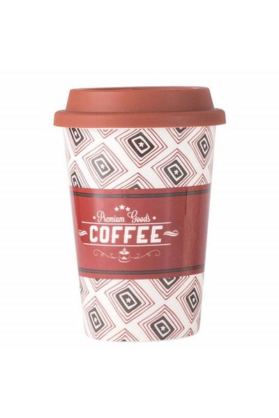 PUFO Cană de călătorie ceramică Matter pentru cafea cu capac din silicon, 415 ml
