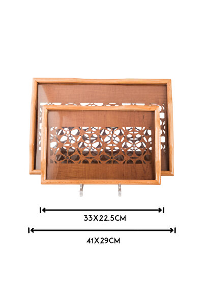 casa rosa Wooden tray set of 2 pieces , with Decorative floor and clear acrylic insulating layer
