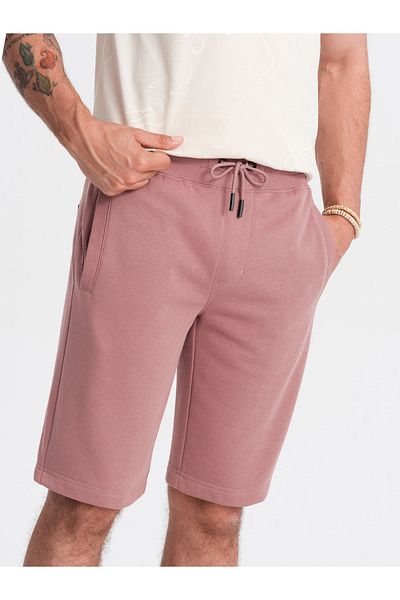 OMBRE Herren BASIC Baumwoll-Sweatshorts - Dunkelrosa V4 OM-SRBS-0149 L