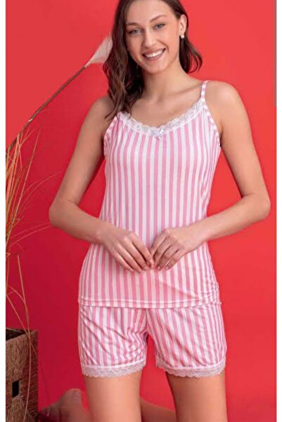 Butik Novi Inn roza ženski pidžama set sa šortskama Pamuk