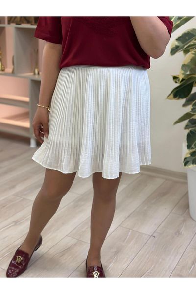 MELTEM TUĞAN Pleated Shorts Skirt Ecru