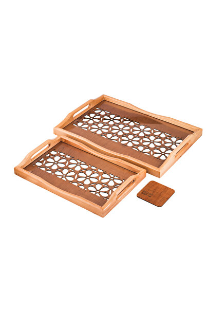casa rosa Wooden tray set of 2 pieces , with Decorative floor and clear acrylic insulating layer