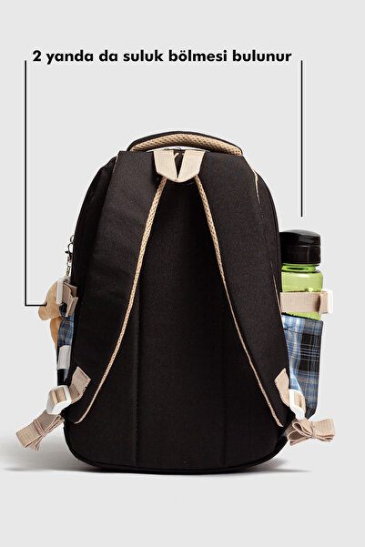 Relaxion Rlx-1396 Set of 3 Children's Primary School Bag Backpack with Pen Holder and Lunch Bag Black