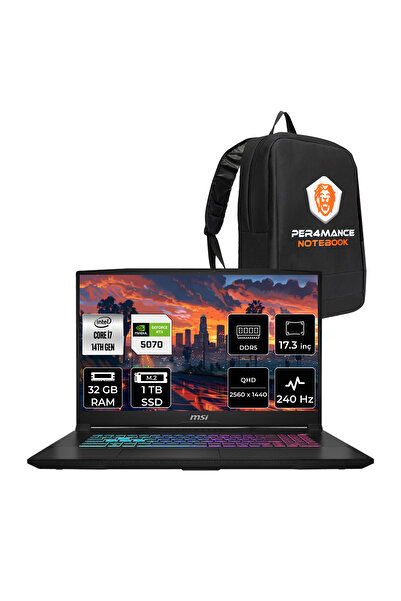 MSI Katana 17 HX i7-14650HX 32GB 1TB SSD RTX5070/8GB 17.3'' 2K QHD 240Hz FDOS Gaming Laptop B14WGK