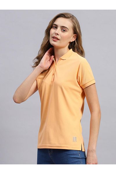 Rock.it By Styli Women Peach Solid Polo Collar TShirt