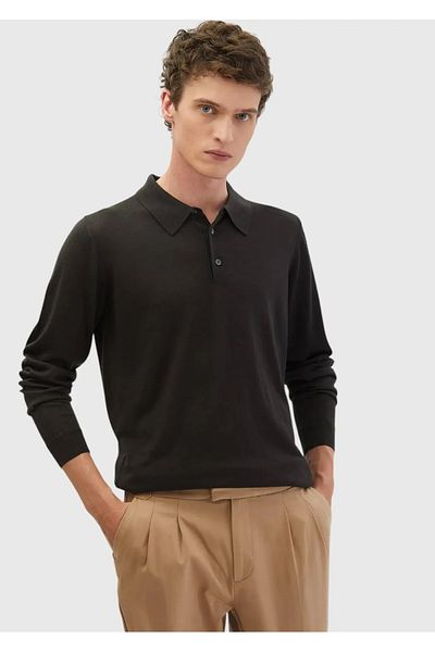 Ramsey Anthracite Polo Collar Plain Knitted Wool Blended Knitwear