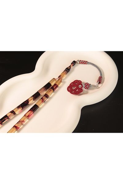 CessNova Certified 33-Piece Special Prayer Beads with Crimped Amber Nakkaş Imameli