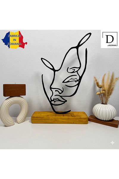 OEM "United Faces" decoration with natural wood base, 21.5 cm, black, 3D printed