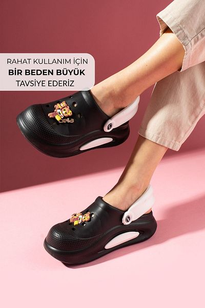 FUGA MODA Pelmo Black High Sole Teddy Bear Accessory Polyurethane Closed Front Wet Floor Slippers