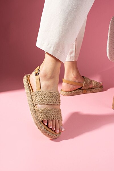 FUGA MODA Sandy Mink Straw Strap High Straw Wrap Sole Premium Sandals