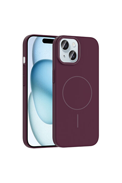 Gpack iPhone 15 uyumlu Kılıf M-Safe Şarj Özellikli Ruby Kapak Mürdüm