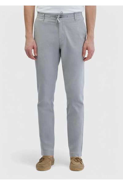Ramsey Gray Striped Woven Jogging Fit Casual Cotton Blended Trousers