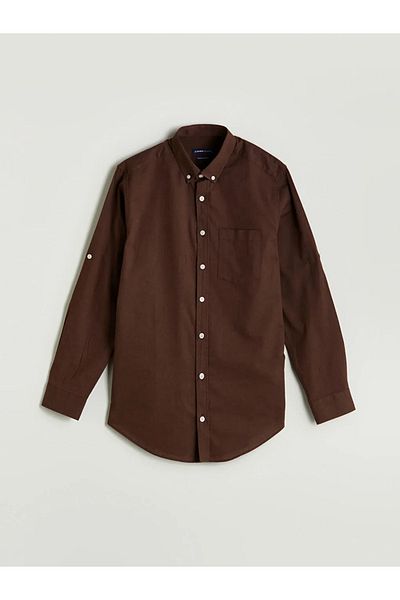 LC Waikiki Lcwaikiki Classic Brown Regular Fit Long Sleeve Linen Blend Men's Shirt