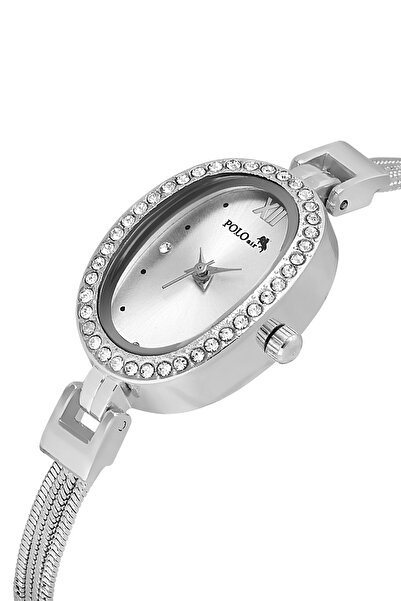 Polo Air ساعة يد نسائية فاخرة بعلبة بيضاوية الشكل وسلك معدني من القش لون فضي ...