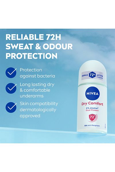 NIVEA NIVEA Dry Comfort Antiperspirant Roll-On for Women Sweat Protection, 50ml