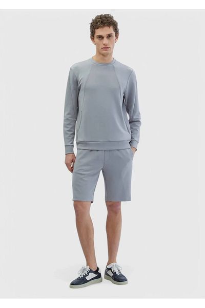 Ramsey Light Gray Crew Neck Plain Sweatshirt