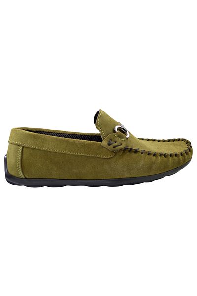 THEICONIC Men's Green Loafers Made of Natural Suede Leather Slip-on