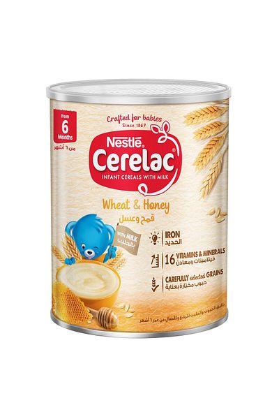Cerelac حبوب نستله للأطفال مع الحديد والقمح والعسل من عمر 6 أشهر، طعام مغذي للأطفال في مرحلة الفطام