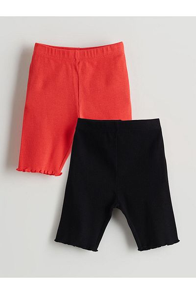 LC Waikiki Mercan Girl's Short Leggings with Elastic Waist, Pack of 2