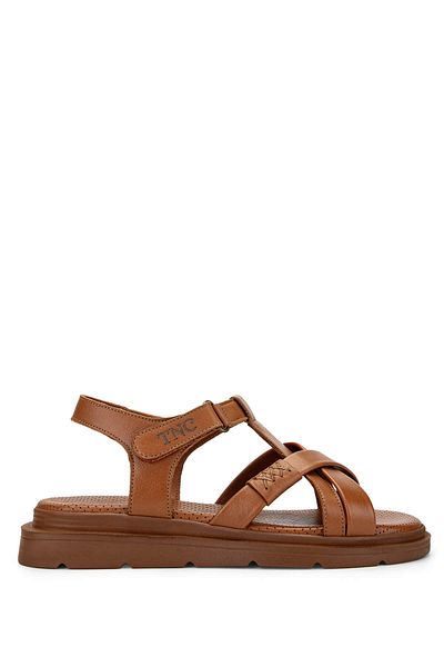 Tamer Tanca Women's Genuine Leather Tan Leather Flat Sandals