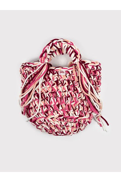 Galia Tasarım Blush Bloom – Hand Knitted Velvet Drawstring Bag (Pink & Cream Tones)