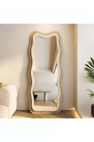 Taimi Large mirror with elegant design160x60cm-Full length mirror with brown/beige velvet frame
