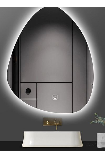 sharpdo Creative Water Drop Shape LED Bathroom Mirror with Light, Wall Mounted, 3-Color Stepless Dimming