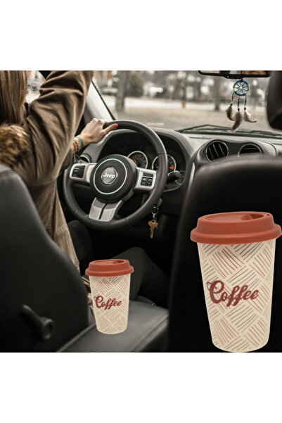 PUFO Stripes ceramic travel mug for coffee with silicone lid, 415 ml