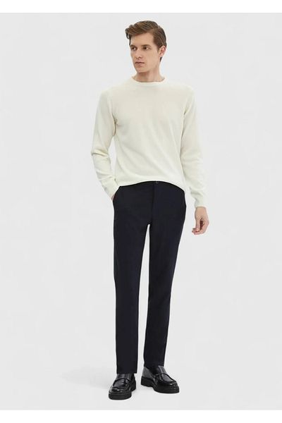 Ramsey Ecru Crew Neck Plain Knit 100% Cashmere Knitwear
