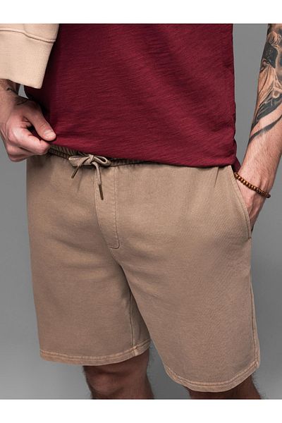 OMBRE RELAXED FIT Herren Athleisure Style kurze Sweatshorts - Hellbraun V2 OM-SRWS-0122 M