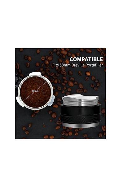 OEM Distribuitor de cafea cu tamper, 2 in 1, Reglabil, Inox, 58mm, Negru/Argintiu