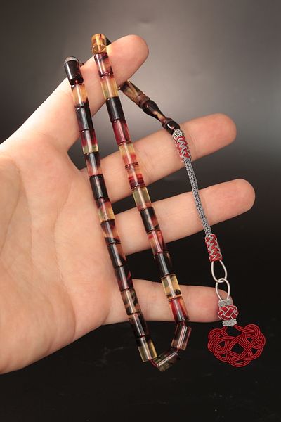CessNova Certified 33-Piece Special Prayer Beads with Crimped Amber Nakkaş Imameli