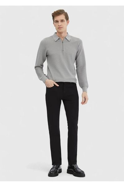 Ramsey Light Gray Polo Collar Jacquard Knitwear