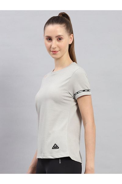 Rock.it By Styli Women Grey Solid Round Neck Short Sleeve Top