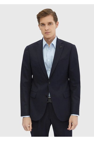 Ramsey Navy Blue Plain Regular Fit Wool Blend Suit