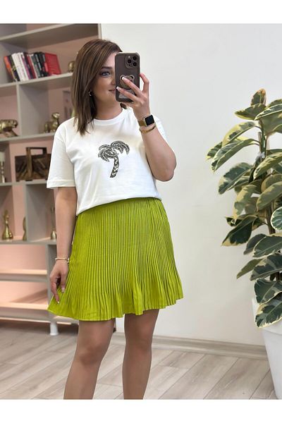 MELTEM TUĞAN Pleated Shorts Skirt Pistachio Green