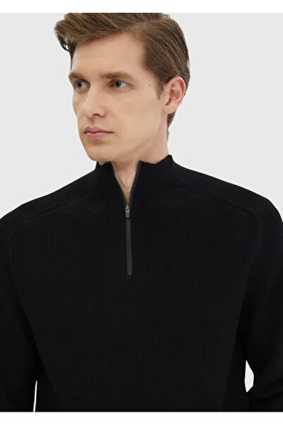 Ramsey Black Half Turtleneck Jacquard Knitwear Sweater