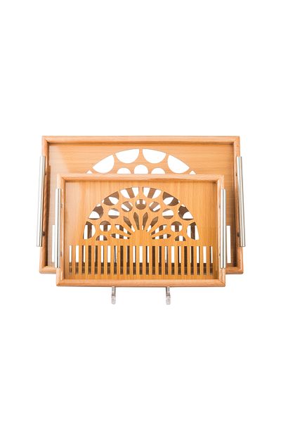 casa rosa Wooden tray set of 2 pieces , with Decorative floor and clear acrylic insulating layer