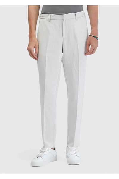 Ramsey Sand Plain Woven Casual Linen Blend Trousers