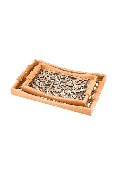 casa rosa Wooden tray set of 2 pieces , with Decorative floor and clear acrylic insulating layer