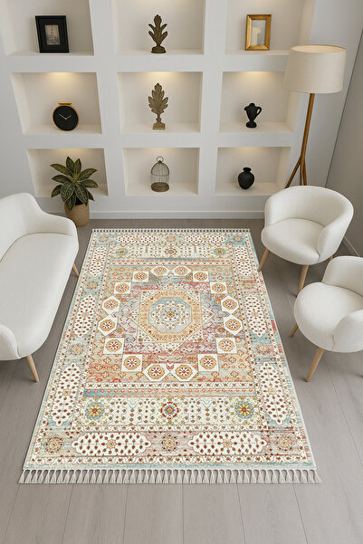 Rugs Modern Halı Leyla Koleksiyonu Çok Renkli Soft Tonlarda Püskül Detaylı Do...