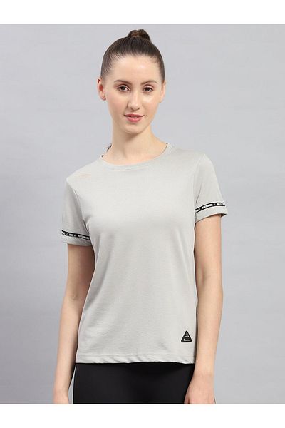 Rock.it By Styli Women Grey Solid Round Neck Short Sleeve Top