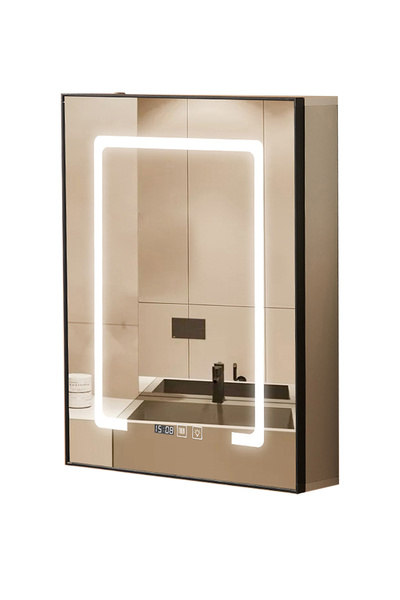 sharpdo Aluminium Bathroom Mirror with Storage, Modern Wall Mounted, Black 62...
