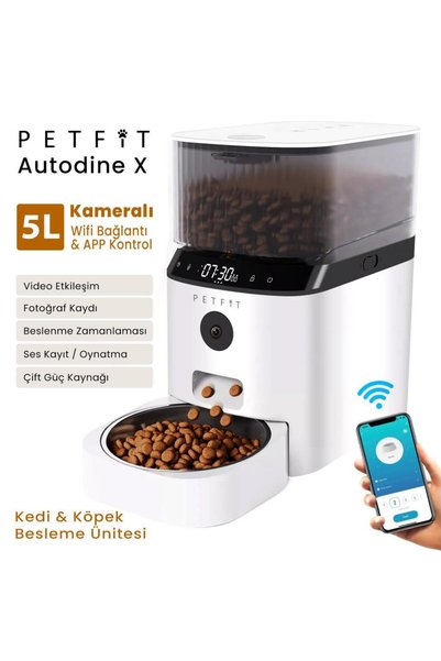 Petfit AutoDine X 5L Wi-Fi Kameralı Akıllı Otomatik Kedi Köpek Mama Kabı Besleme Ünitesi (Sesli Komu