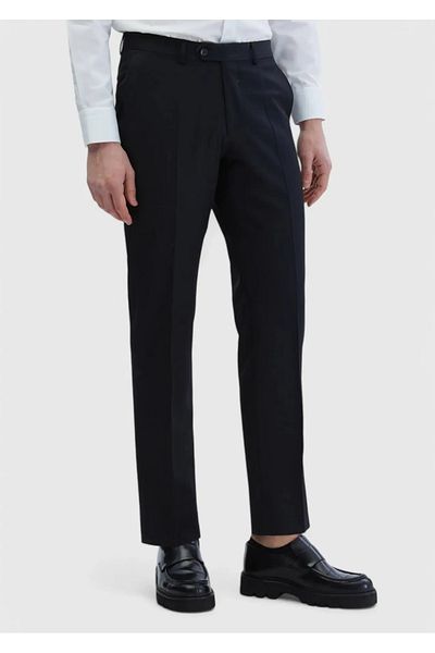 Ramsey Black Plain Fabric Regular Fit Classic 100% Wool Pants