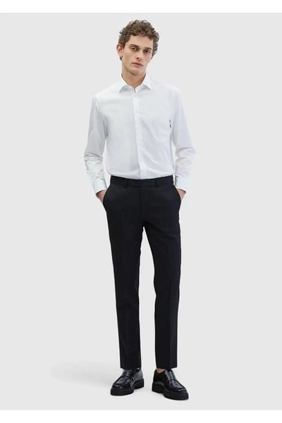 Ramsey Black Plain Fabric Regular Fit Classic 100% Wool Pants