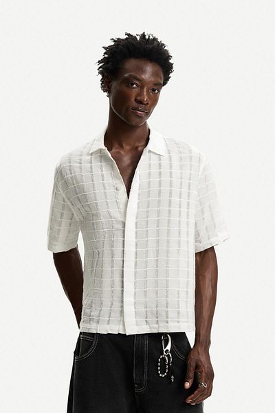 Bershka Short sleeve frayed boxy fit shirt