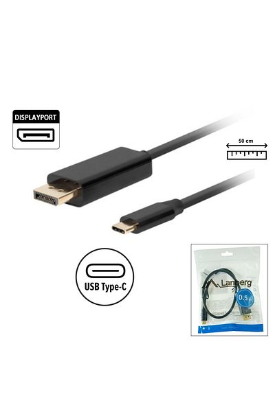 Lanberg USB-C to DisplayPort cable, 0.5m, male to male, Lanberg 43679, HDR, DPCP 1.0, 4K-60Hz, black
