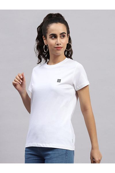 Rock.it By Styli Women White Solid Round Neck Short Sleeve Top