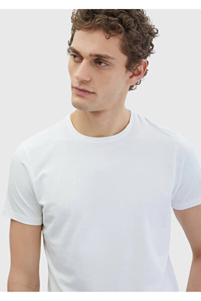 Ramsey Λευκό μπλουζάκι με λαιμόκοψη από βαμβακερό μείγμα